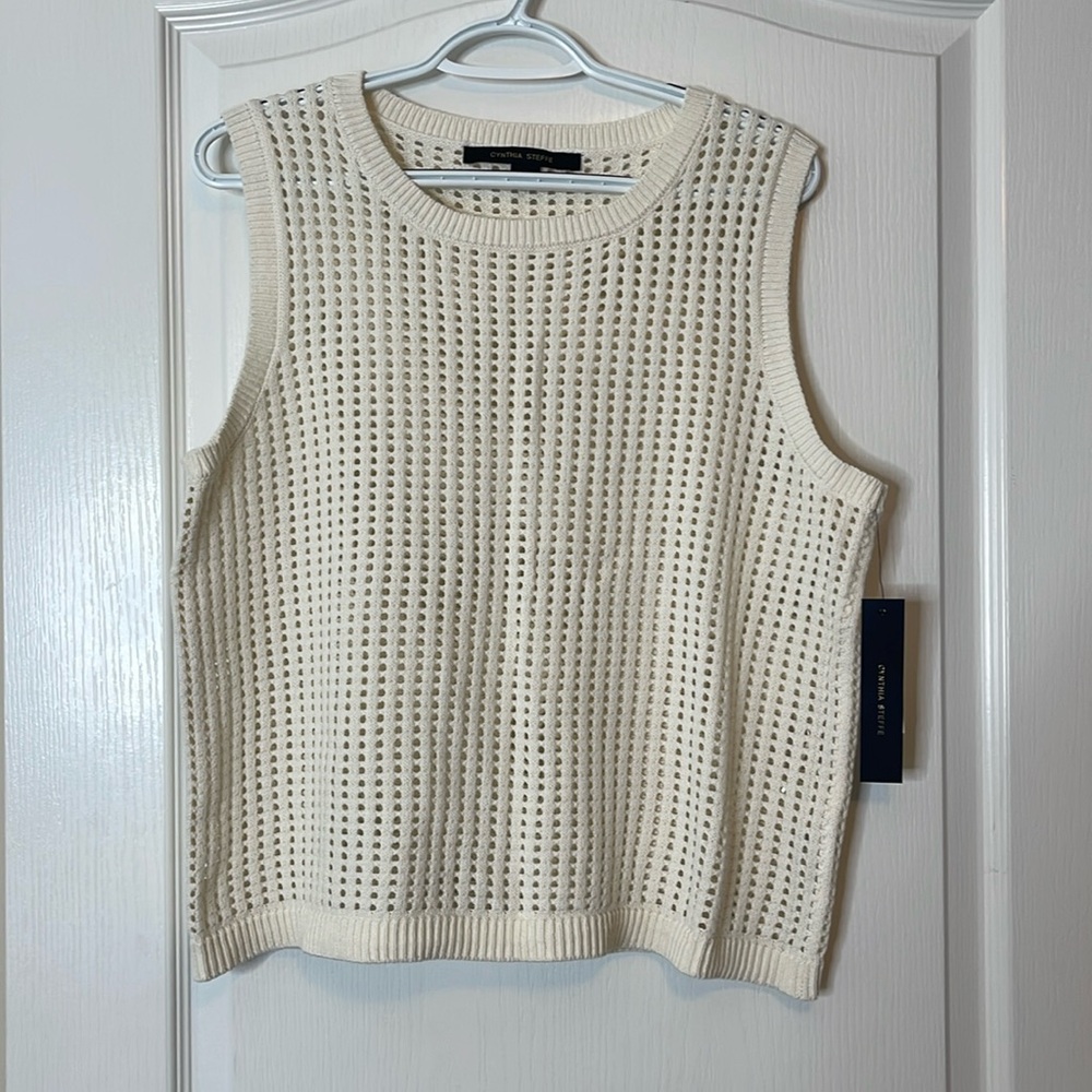 Cynthia Steffe Cotton Open Weave Sweater Vest Ivory XL